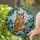 Majestic Owl Golden Eyes Tree Branch Leaves Stained Glass Tiffany Mosaic Sky Art Stained Glass Suncatcher - 1