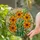 Orange Yellow Marigold Flowers Stained Glass - Tiffany Style Green Floral Mosaic Art Stained Glass Suncatcher - 1