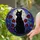 Black Cat Green Eyes Full Moon Stained Glass - Tiffany Style Red Flower Night Sky Art Stained Glass Suncatcher - 1