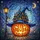 Stained Glass Jack-o'-Lantern Village Witch Hat - Glowing Twilight Sky Halloween Art Stained Glass Suncatcher - 5