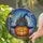 Stained Glass Jack-o'-Lantern Village Witch Hat - Glowing Twilight Sky Halloween Art Stained Glass Suncatcher - 1