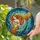 Mermaid Reading Book Orange Gold Tail - Teal Fin Tiffany Glass Underwater Mosaic Stained Glass Suncatcher - 1