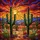 Tiffany Stained Glass Desert Landscape Saguaro Cactus Barrel Prickly Pear Sunset Mountains Stained Glass Suncatcher - 5