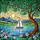 Stained Glass Sailboat Lake Mountain Sunburst - Tiffany Style Tree Hills Stained Glass Suncatcher - 5