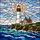 Tiffany Stained Glass Lighthouse Ocean Waves Seascape - Rocky Cliff House Jewel Tones Stained Glass Suncatcher - 5