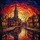 European Village Canal Church Sunset Stained Glass - Glowing Window Art Home Decor Gift Stained Glass Suncatcher - 5