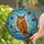 Tawny Owl Stained Glass Art with Autumn Leaves & Blue Sky - Wildlife Nature Home Decor Stained Glass Suncatcher - 1