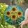 Vibrant Tiffany Stained Glass Four Blooming Sunflowers - Blue Sky Mosaic Jewel Tone Art Stained Glass Suncatcher - 1