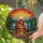 Bigfoot Sasquatch Campfire Mountain Lake Sunset Forest Stained Glass Jewel Tones Stained Glass Suncatcher - 2