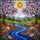 Tiffany Glass Style River Mountain Wildflower Landscape - Luminous Sun & Jewel Tones Stained Glass Suncatcher - 5