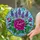 Magenta Rose Pink Rosebuds Purple Flowers Blue Mosaic - Tiffany Style Stained Glass Floral Art Stained Glass Suncatcher - 2