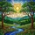 Radiating Sun Winding River Valley - Detailed Tiffany Glass Forest Mountain Wildflowers Art Stained Glass Suncatcher - 5