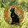 Black Cat Green Eyes Tiffany Stained Glass Golden Butterflies Floral Foliage Mosaic Stained Glass Suncatcher - 1