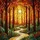Stained Glass Forest River Sunbeam Autumn Leaves - Tree Canopy Glowing Nature Art Stained Glass Suncatcher - 5