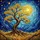 Majestic Tree Golden Leaves Moon Stars Rich Blue Night Sky Tiffany Stained Glass Stained Glass Suncatcher - 5
