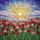 Blooming Red Pink Tulips Field Green Leaves Tiffany Stained Glass - Sun Hills Sky Mosaic Art Stained Glass Suncatcher - 5