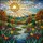 Tiffany Style River Landscape Suncatcher with Vibrant Jewel Tone Flowers and Hills Art Stained Glass Suncatcher - 5