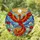 Majestic Phoenix Stained Glass Art with Mosaic Sun, Deep Blue Waves & Floral Detail Stained Glass Suncatcher - 1