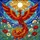 Majestic Phoenix Stained Glass Art with Mosaic Sun, Deep Blue Waves & Floral Detail Stained Glass Suncatcher - 5
