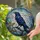 Majestic Raven Crow Stained Glass Tiffany Art Perched on Branch with Swirling Sky Stained Glass Suncatcher - 2