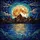 Glowing Full Moon Jagged Mountains Night Sky Water Reflection - Tiffany Stained Glass Jewel Tone Art Stained Glass Suncatcher - 5