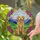 Golden Retriever Dog Stained Glass Art, Floral Petunia Frame, Mountain Hills Sky View Stained Glass Suncatcher - 2