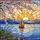Sailboat Cherry Blossom City Skyline Mountain Ocean Sunset Glowing Jewel Tone Landscape Stained Glass Suncatcher - 5