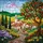 Mediterranean Village Stained Glass Artwork - Fruit Tree, Cypress & Church Decor Stained Glass Suncatcher - 5
