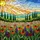 Tiffany Stained Glass Wildflower Landscape with Orange Coneflowers, Cypress, Radiant Sun Stained Glass Suncatcher - 5