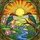 Kingfisher Birds Lotus Flowers Stained Glass Style Sun Mosaic - Intricate Nature Art Stained Glass Suncatcher - 5