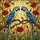 Blue Gold Macaw Parrots Red Poppies Tiffany Stained Glass Mosaic - Luminous Sunlit Art Stained Glass Suncatcher - 5