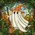 Friendly Cartoon Ghost Witch Hat Broom - Colorful Stained Glass Green Foliage Mosaic Art Stained Glass Suncatcher - 5