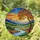 Autumn Tree Multi-Hued Leaves, Glowing Sunset Mountain River Landscape Scene Stained Glass Suncatcher - 1