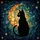 Black Cat Glowing Amber Eyes Crescent Moon Cosmic Night Sky Stained Glass Art Stained Glass Suncatcher - 5