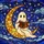 Ghost Reading Book Crescent Moon Night Sky Stained Glass Glowing Translucent Jewel Tones Stained Glass Suncatcher - 5