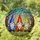 Blue Red Yellow Garden Gnomes Stained Glass Window Mosaic - Tiffany Jewel Tone Forest Art Stained Glass Suncatcher - 1