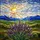 Lavender Flowers Hills Mountains Sky Sun Landscape - Glowing Tiffany Glass Jewel Tones Stained Glass Suncatcher - 5