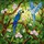 Vibrant Blue Gold Macaw Parrot Tropical Flowers - Tiffany Style Stained Glass Jungle Art Stained Glass Suncatcher - 5