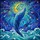 Blue Whale Breaching Starry Ocean Waves - Cosmic Moon Celestial Night Sky Tiffany Art Stained Glass Suncatcher - 5