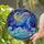 Blue Whale Ocean Waves Crescent Moon Stars Cosmic Night Sky Filigree Border - Home Decor Stained Glass Suncatcher - 2