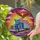 Blue Semi Truck Bald Eagle American Flag Patriotic - Tiffany Style Sunset Trucker Art Stained Glass Suncatcher - 2