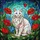 Fluffy White Cat Blue Eyes Stained Glass Red Poppy Garden Art - Cat Lover Home Decor Gift Stained Glass Suncatcher - 5