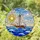 Brown Hull Sailboat White Sails Ocean Waves Sun Tiffany Style Stained Glass Artwork Stained Glass Suncatcher - 1