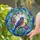 Jewel Tone Blue Orange Songbird & Opalescent Full Moon - Intricate Tiffany Stained Glass Art Stained Glass Suncatcher - 2