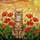 Contented Tabby Cat Red Orange Poppy Flowers Radiant Sun Tiffany Stained Glass Art Decor for Home Stained Glass Suncatcher - 5
