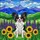 Papillon Dog Sunflowers Lupine Stained Glass Art - Hills, Mountains, Jewel Tones Dog Lover Stained Glass Suncatcher - 5