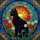 Black Cat Wildflower Poppies Daisy Stained Glass Art - Radiant Sun Moon Tiffany Jewel Tones Stained Glass Suncatcher - 5