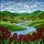 Rolling Hills River Sheep Red Flowers - Tiffany Style Stained Glass Pastoral Landscape Stained Glass Suncatcher - 5