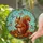 Squirrel Pinecone Autumn Leaves Butterfly Tiffany Glass Mosaic Teal-Green Artwork Stained Glass Suncatcher - 2
