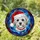 White Fluffy Dog Santa Hat Stained Glass Tiffany Mosaic Christmas Holiday Decor Stained Glass Suncatcher - 1